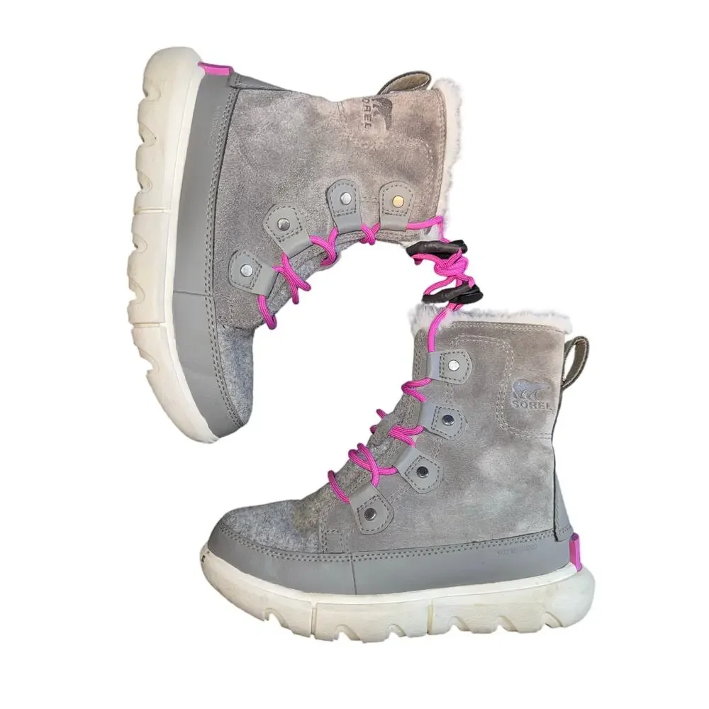 Sorel Waterproof Explorer Faux Fur Lined Boot - Quarry - size 1 kids - D-O4